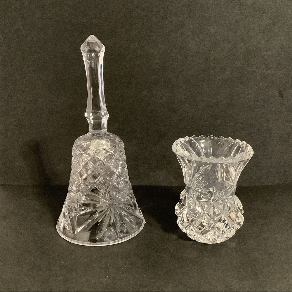 Vintage Cut Crystal Glass Dinner Bell and Toothpick Holder/Bud Vase